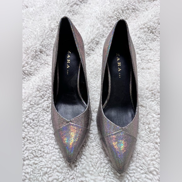 Zara Shoes - Zara Iridescent Silver Heels